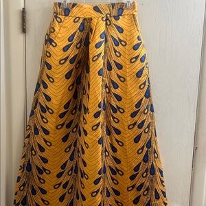 Vibrant Yellow and Blue Peacock Print Skirt